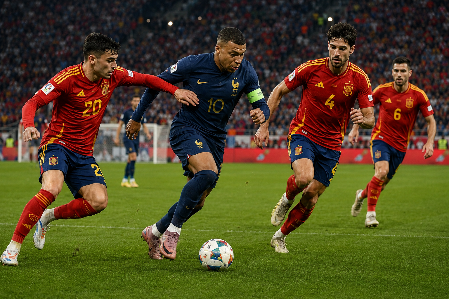 France vs Spain World Cup Semifinal featuring an intense football battle during the FIFA World Cup 2026