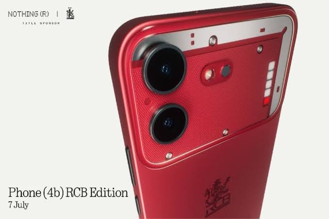 Nothing Phone 4b RCB Edition featuring a red finish, Glyph Bar design, and dual rear cameras